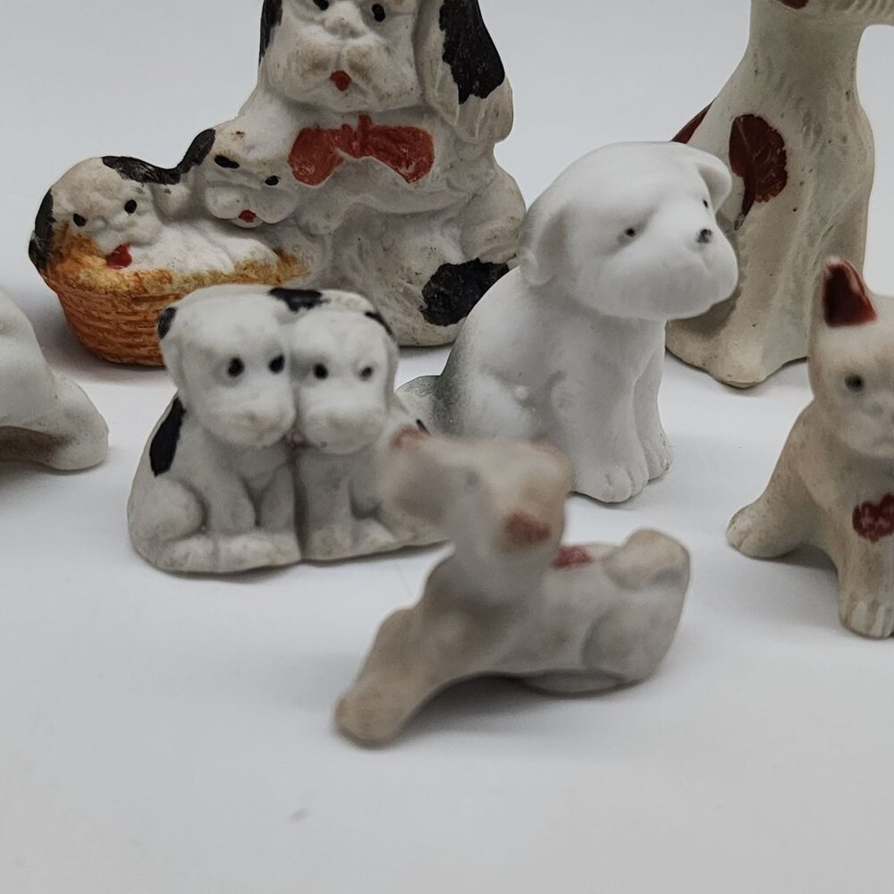 Vintage Antique Bisque Dog Figurines Set Of 10 - Miniature Collectibles Terrier - Picture 4 of 9